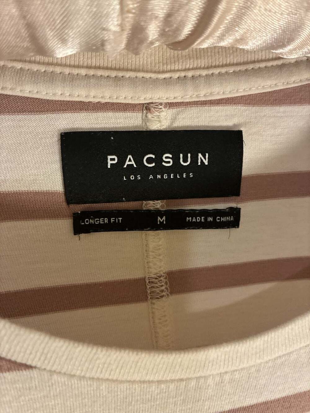 PacSun Los Angeles Striped Long Sleeve T-Shirt Cream and Mauve Longer Fit Medium